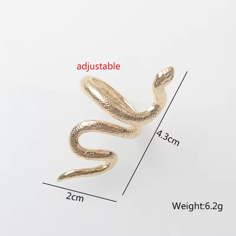 Gold Snake Ring for Women – Adjustable Vintage Open Band, Unique Personality Jewelry, Anillos Mujer Fashion Accessories